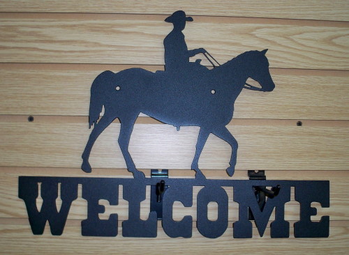 Cowboy on Horse Welcome Sign